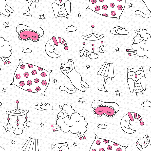 以涂鸦的方式睡觉。晚安symbolsVector插图图片下载