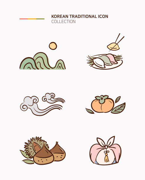 用画笔绘制的韩国传统图标。图片下载
