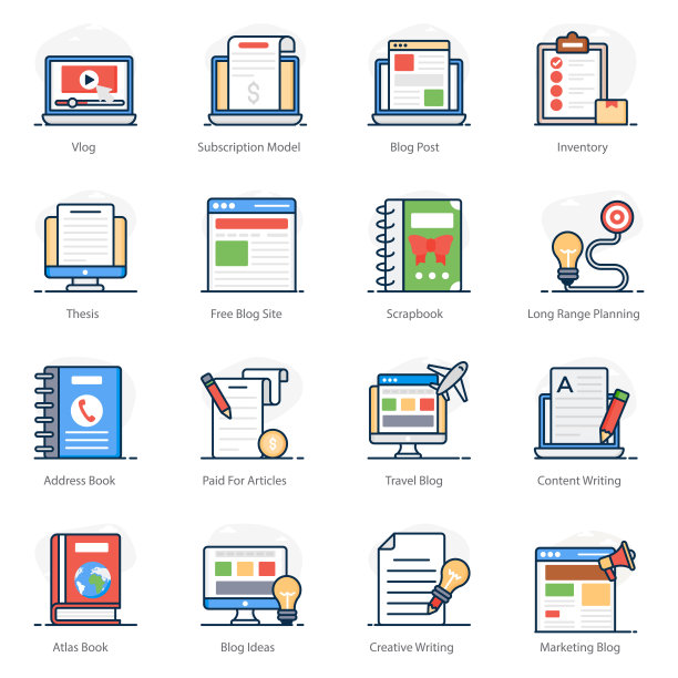 视频日志和商业图标包图片下载