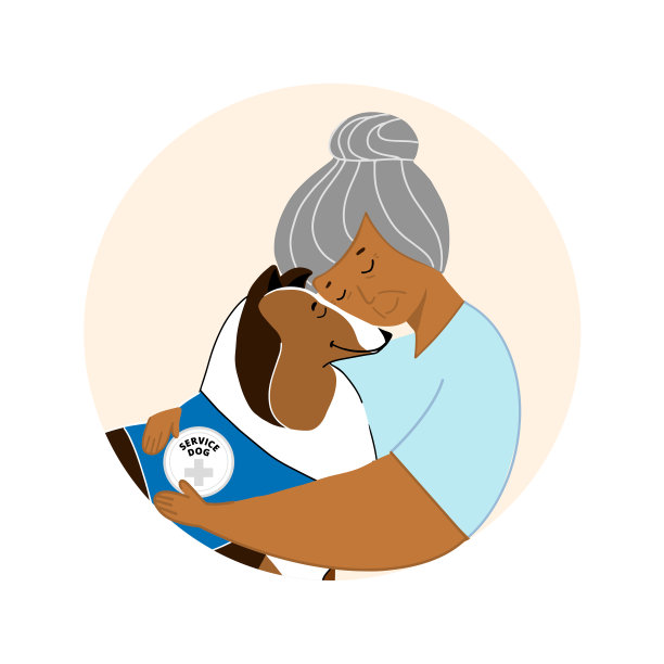 老太太和服务狗替代医疗海报矢量插图图片下载