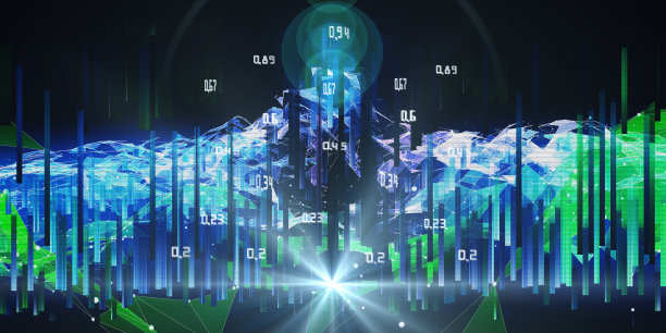 摘要多边形分析算法人工智能数据。分析算法旗帜科学，技术和商业。网格和线的量子计算概念。科学数据。大数据。图片下载