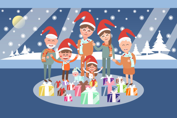 带礼物的家庭小组图片下载