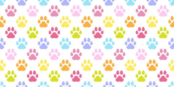 狗爪无缝图案猫脚印法国牛头犬矢量卡通重复墙纸围巾孤立瓷砖背景插图涂鸦颜色设计图片下载