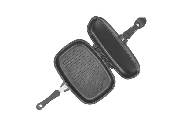 开放式双烤盘与不粘多用隔离在白色背景图片下载