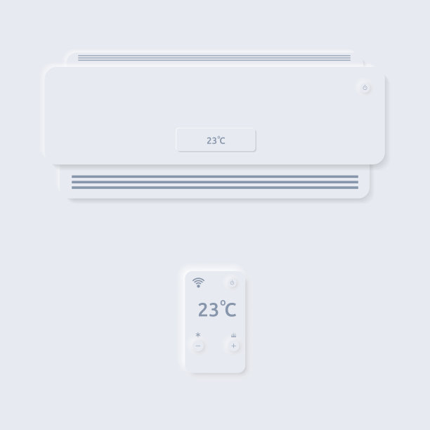 带遥控器的空调。新生变形样式。白色背景。极简主义。用于移动应用程序和用户界面。向量图片下载