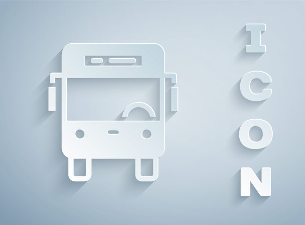 剪纸巴士图标孤立在灰色背景。运输的概念。巴士旅游交通标志。旅游或公共交通工具标志。纸艺术风格。向量图片下载