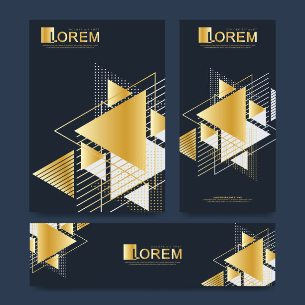 现代矢量模板的小册子，传单，封面，目录杂志或年度报告A4大小。抽象几何背景与三角形在金色风格。卡片表面图片下载