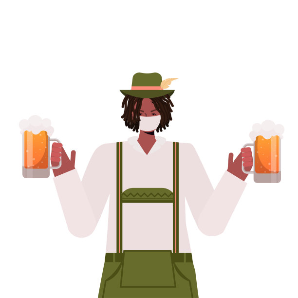 戴着医用口罩的男子手持啤酒杯啤酒节派对庆祝冠状病毒检疫概念图片下载