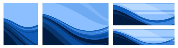 一组不同比例的抽象背景。向量。用于横幅、包装和产品标签。蓝色的波浪。平的风格。图片下载