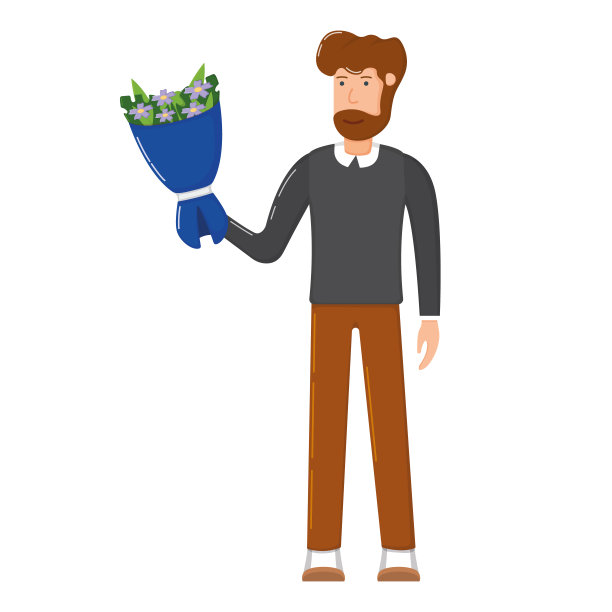 手持鲜花花束的男人矢量扁平图标图片下载