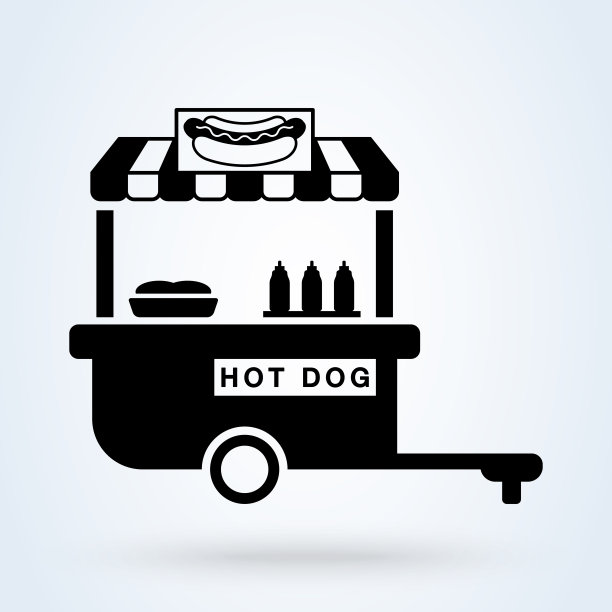 热狗街商店的图标。卡通的热狗街商店矢量图标为网页设计孤立在白色的背景。简单的现代图标设计插图。图片下载