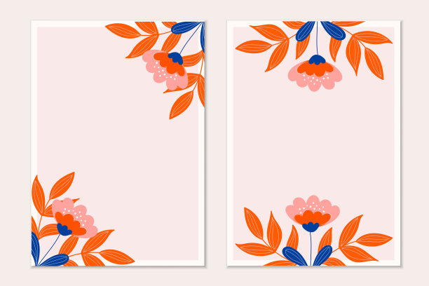 现代植物邀请卡模板与花和叶。带有文本空间的卡片。图片下载