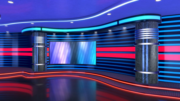 电视演播室，虚拟演播室。理想的绿色丝网合成。图片下载