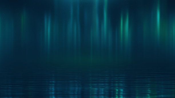 3d渲染夜晚北极光在水面上对星空的背景图片下载