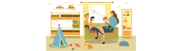 在托儿所与孩子交流的女人图片下载