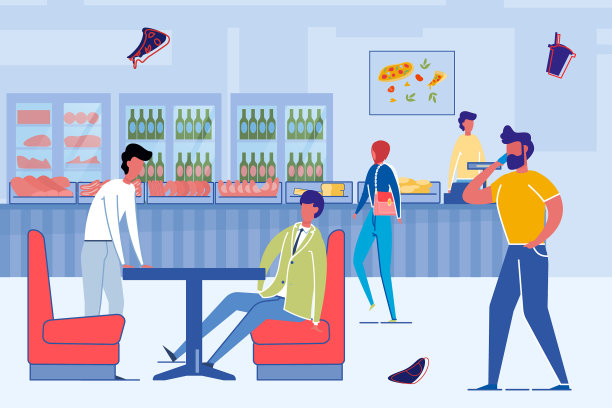 卡通人物在小酒馆吃快餐图片下载