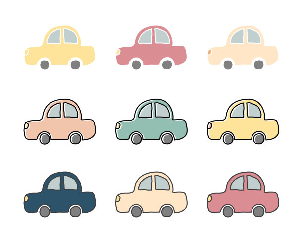 一套手绘插图可爱的汽车图片下载