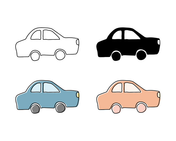 一组手绘的可爱的汽车插图图片下载