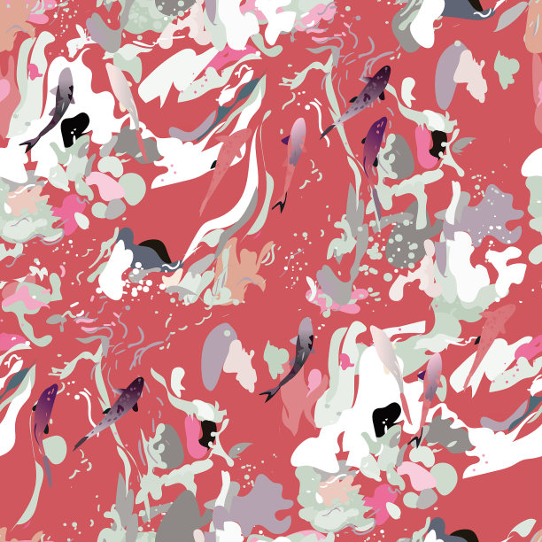 泡沫的水和浮在上面的鱼是手绘的图片下载