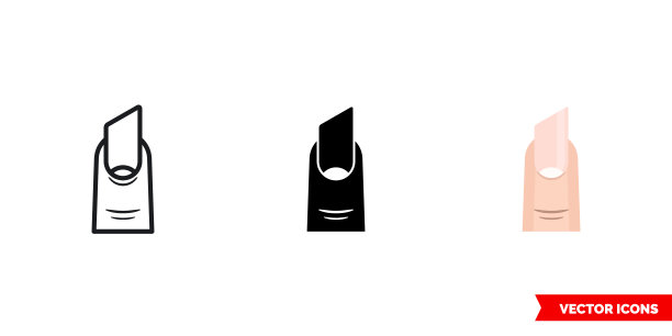 口红指甲图标3种颜色，黑色和白色，轮廓。孤立向量符号符号图片下载