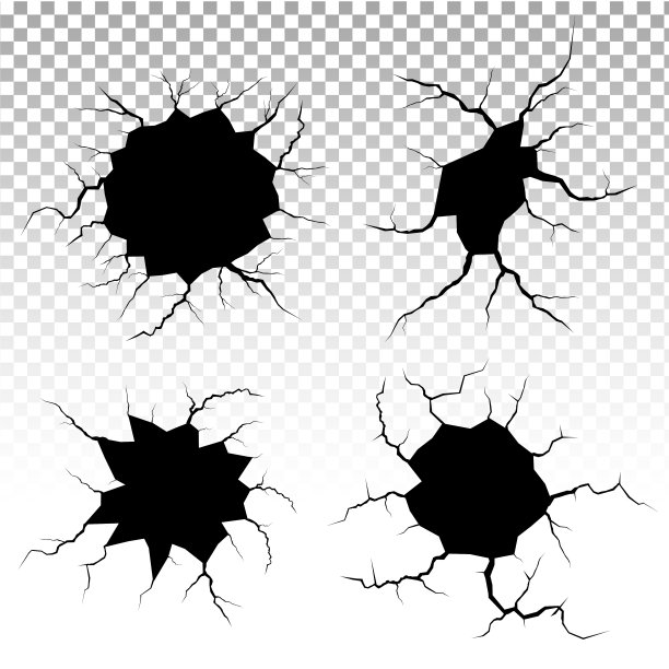地面裂缝。地震和地面产生裂缝、孔洞效应、龟裂和破坏墙体纹理。矢量插图可以用于主题地震，崩溃，破坏。图片下载
