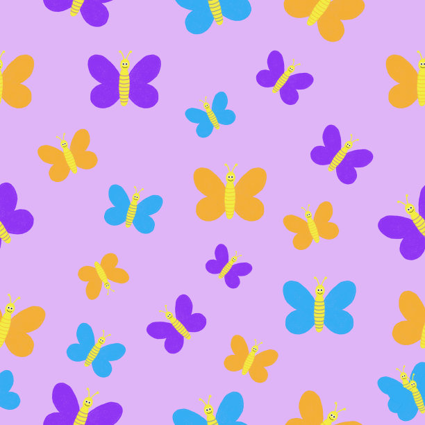 无缝图案与彩色蝴蝶在紫色的背景图片下载