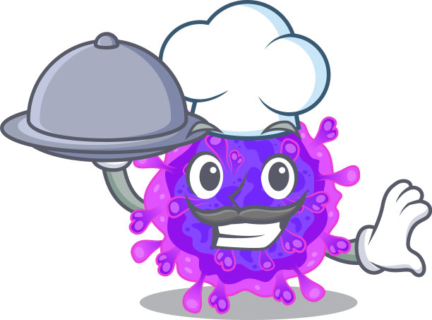 甲型冠状病毒作为厨师与托盘上的食物图片下载