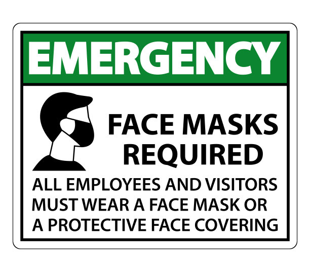 紧急情况需要佩戴口罩，白色背景标志图片下载