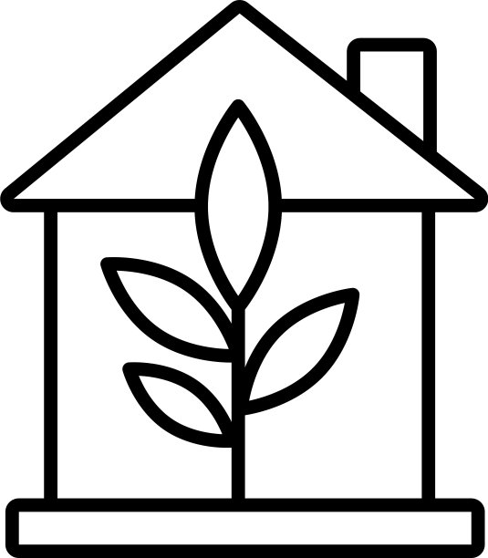 叶子植物在房子线风格图标图片下载