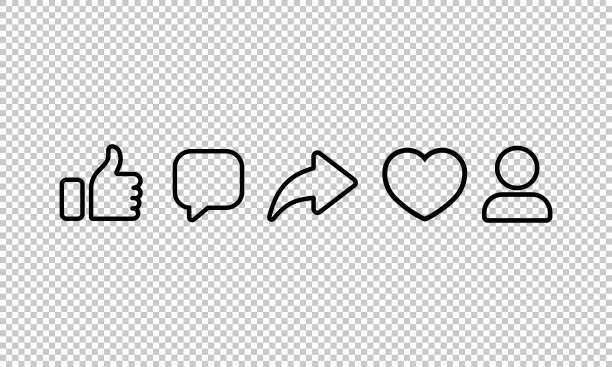社交媒体线图标。心，喜欢，分享，评论，赞孤立的透明背景。每股收益10图片下载