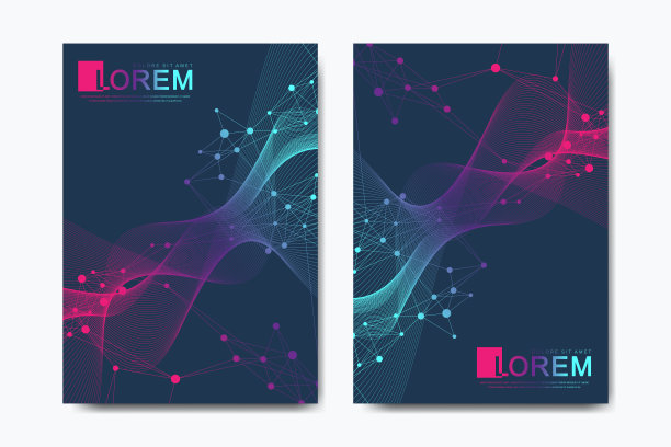 现代矢量模板的小册子，传单，传单，封面，目录在A4大小。DNA螺旋，DNA链，分子或原子，神经元。科学或医学背景的抽象结构图片下载