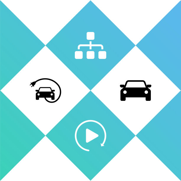 设置电动汽车，视频播放按钮，层次结构图和汽车图标。向量图片下载