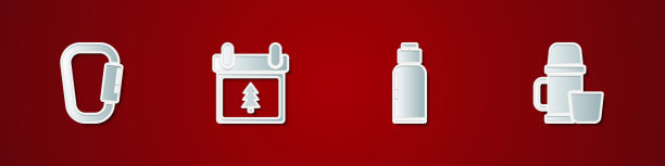 设置钩，日历与树，水壶水壶和热水瓶容器和杯子图标。向量图片下载