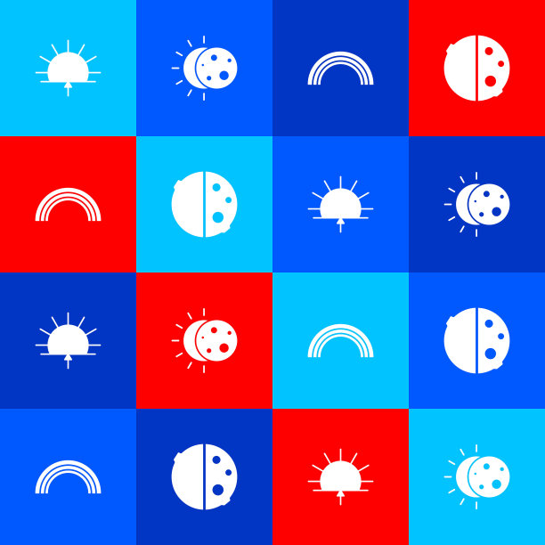 日落，日蚀，彩虹和图标。向量图片下载