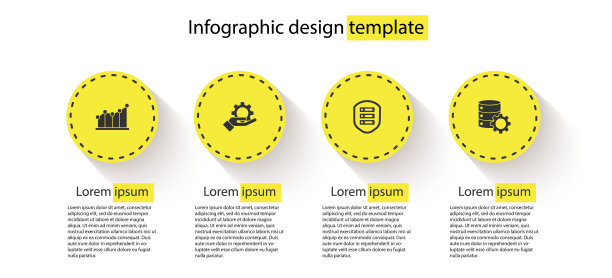 设置饼图信息图，手设置齿轮，服务器与盾牌和。业务信息模板。向量图片下载