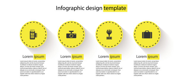设置POS终端、车载DVR、领导管理、差旅旅行箱。业务信息模板。向量图片下载