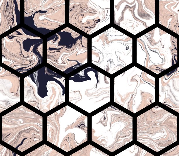 无缝的六边形模式。黑色网格上的彩虹背景图片下载