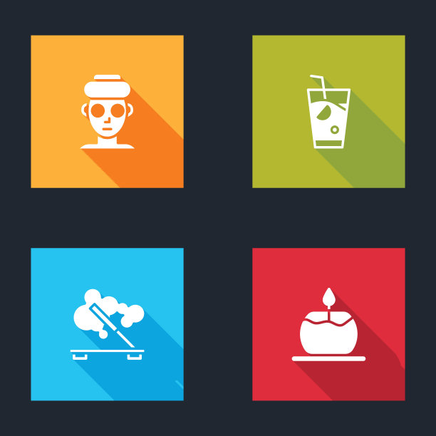 设置面膜，新鲜冰沙，香薰spa棒和香薰蜡烛图标。向量图片下载