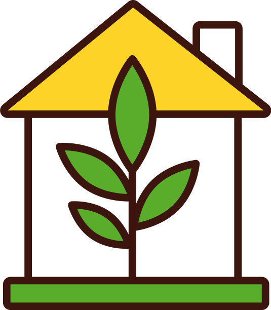 叶子植物在房子线和填充风格图标图片下载