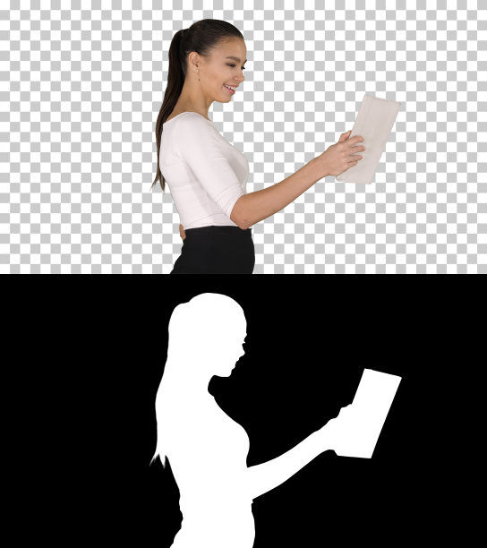 快乐女人用平板电脑，阿尔法频道打视频电话图片下载