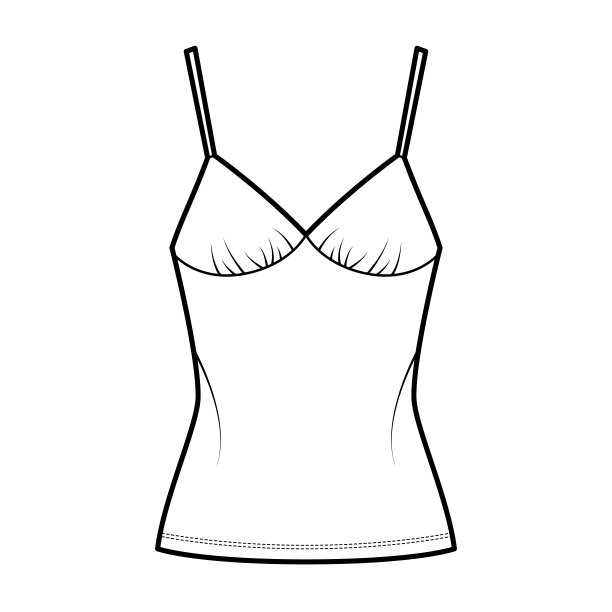 背心滑顶技术时尚插图与甜心脖子，肩带，苗条的fit，延长的下摆平底外套坦克图片下载