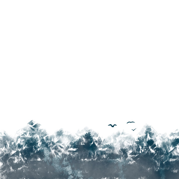 雪山山峰景观鸟类边境插画单色海报图片下载