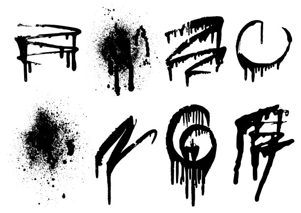 矢量黑白集与墨水飞溅，印迹和笔触。Grunge纹理几何元素的设计，背景。图片下载