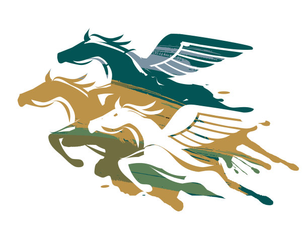 三匹强壮有翼的马图片下载