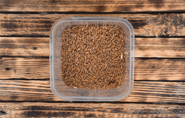 在食物容器中的糙米。图片下载