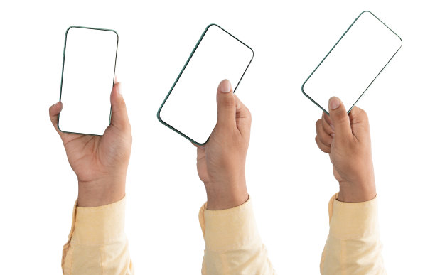 手势保持和使用手机孤立在白色背景图片下载