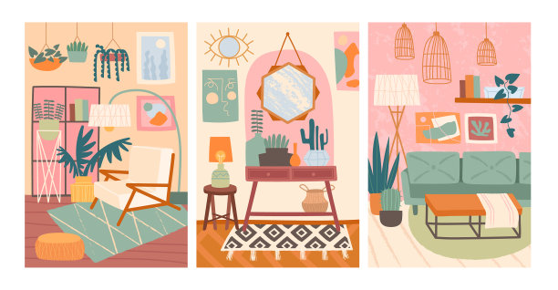 三种室内设计或装饰海报设计图片下载