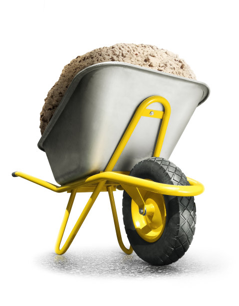 单轮黄色手推车。孤立。工作图片下载