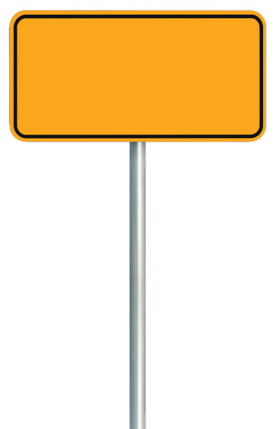 采购产品空白黄色道路标志孤立，大警告拷贝空间，黑色框架路边路标路标杆柱空交通标志图片下载