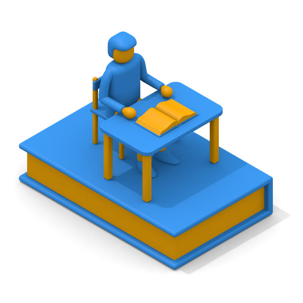 要学习的人。坐在办公桌前。打开书。一个巨大的书。等距。图片下载